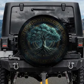 Ancient Tree of Life Runic Glyphs Cosmic Starlight - Spiritual Car Decor Gift Spare Tire Cover