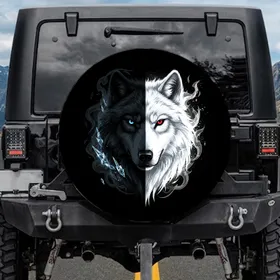 Duality Wolf Head Contrasting Fur Eye - Wildlife Lover Gift Spare Tire Cover