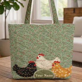 Barnyard Chickens Personalized Name Market Day Gift Quilted Tote Bag