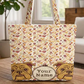 Bulldog Paw Prints Everyday Carry Gift for Bulldog Lovers Quilted Tote Bag