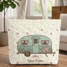 Caravan Your Name Rose Wreath - Travel Essentials Gift for Travelers Quilted Tote Bag