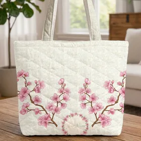Blooming Cherry Blossom Willow Calligraphy Name - Everyday Carry Gift Quilted Tote Bag