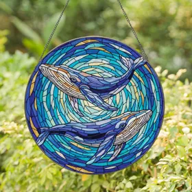 Humpback Whales Shimmering Ocean - Marine Life Admirer Home Decor Gift Stained Glass Suncatcher