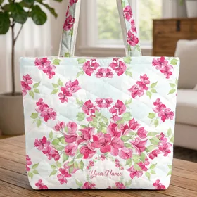 Ornate Bougainvillea Flower Botanical Bouquet Name Wreath - Everyday Carry Gift Quilted Tote Bag