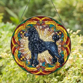 Black Poodle Curly Fur Jewel Tones Organic Shapes Home Decor Gift for Poodle Lover Stained Glass Suncatcher