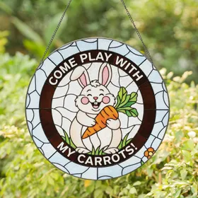 Rabbit Come Play With My Carrots - Home Decor Gift for Rabbit Lover Stained Glass Suncatcher
