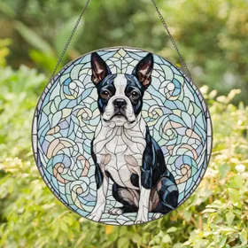 Boston Terrier Black White Dog - Home Decor Gift for Pet Lovers Stained Glass Suncatcher