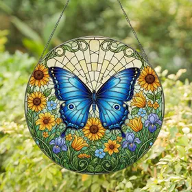 Blue Butterfly Tiffany Stained Glass Flowers - Window Home Decor Gift Stained Glass Suncatcher