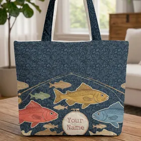 Fishing Rod Fish Name Hoop Aquatic Floral - Great Everyday Carry Gift for Avid Angler Quilted Tote Bag