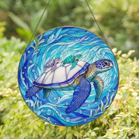 Majestic Sea Turtle Baby Turtles Ocean Waves Bubbles - Marine Life Home Decor Gift Stained Glass Suncatcher