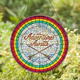 Adventure Awaits Crossed Arrows Compass - Home Decor Gift for Traveler Stained Glass Suncatcher