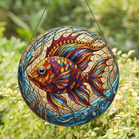 Stained Glass Tropical Fish Water Currents Aquatic Plants - Home Decor Gift for Ocean Lover Stained Glass Suncatcher