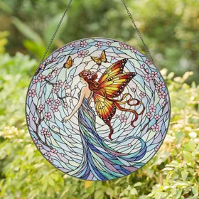 Ethereal Fairy Butterfly Wings Cherry Blossom - Home Decor Gift for Fantasy Lover Stained Glass Suncatcher
