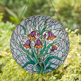 Tiffany Stained Glass Bell Flowers Leaves Mosaic - Home Decor Gift for Garden Lover Stained Glass Suncatcher