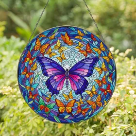 Stained Glass Butterfly Floral Mosaic - Home Decor Gift for Butterfly Lovers Stained Glass Suncatcher
