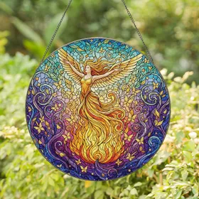 Winged Fairy Bonfire Butterfly Spirit Ethereal Vortex - Home Decor Gift for Fantasy Lover Stained Glass Suncatcher