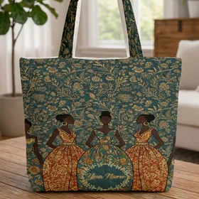 African Gown Women Floral Name Wreath - Travel Essentials Gift Quilted Tote Bag