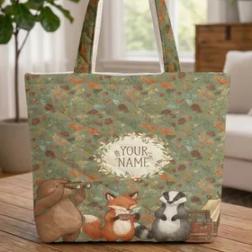 Forest Bear Fox Badger Floral Wreath - Everyday Carry Gift Quilted Tote Bag