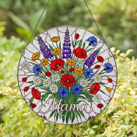 Bouquet Wildflower Poppies Buttercups Cornflowers Mama - Mother's Day Home Decor Gift Stained Glass Suncatcher