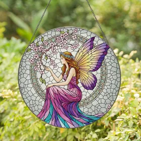 Fairy Woman Butterfly Wings Cherry Blossom - Home Decor Gift for Fairy Lover Stained Glass Suncatcher