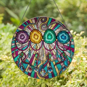 Agate Geode Slices Crystal Prism Luminous Light Ray Mosaic Home Decor Display Gift Stained Glass Suncatcher