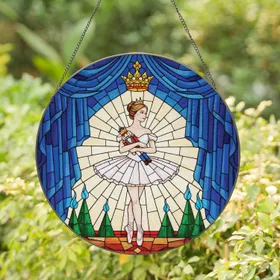 Graceful Ballerina Nutcracker Christmas Trees Royal Drapery Scene - Holiday Home Decor Gift for Dancers Stained Glass Suncatcher