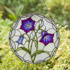 Bellflowers Campanula Stems Leaves Floral Mosaic - Home Decor Gift for Flower Lover Stained Glass Suncatcher