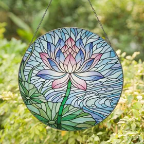 Blooming Lotus Flower Aquatic Pond Surface Light Motifs - Tranquil Home Decor Gift Stained Glass Suncatcher