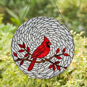 Cardinal Stained Glass Branch Leaves Home Decor Gift for Wildlife Lover Stained Glass Suncatcher