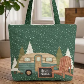 Campervan Adirondack Chair Pine Trees - Travel Essentials Everyday Carry Gift for Camping Lover Quilted Tote Bag