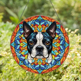 Boston Terrier Stained Glass Tiffany Style - Home Decor Gift for Dog Lovers Stained Glass Suncatcher