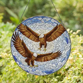 Bald Eagles Soaring Cloudscape - Wildlife Lover Home Decor Gift Stained Glass Suncatcher