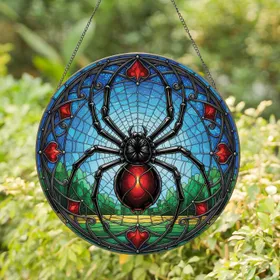 Black Widow Spider Gothic Web - Home Decor Gift for Spider Lover Stained Glass Suncatcher