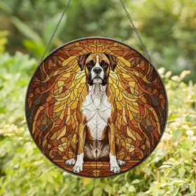Majestic Fawn Boxer Dog Stained Glass Home Decor Display Gift for Pet Owners Stained Glass Suncatcher
