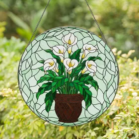 Tiffany Style Calla Lily Floral Bouquet Stained Glass Home Decor Gift Stained Glass Suncatcher