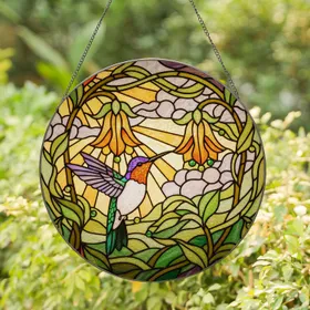 Hummingbird Bell Flowers Foliage Tiffany Glass - Wildlife Lover Home Decor Gift Stained Glass Suncatcher