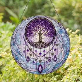Amethyst Tree of Life Butterfly Celestial - Home Decor Accent Gift Stained Glass Suncatcher