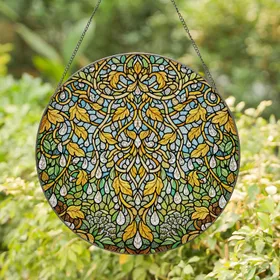 Botanical Vines Crystal Jewel Drops Glass Leaves - Home Decor Gift for Gardener Stained Glass Suncatcher