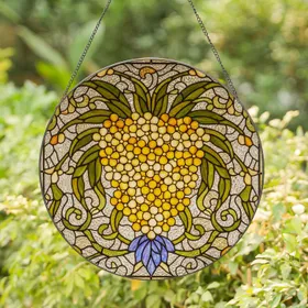 Cascading Five-Petal Blossom Cluster Leaves Mosaic Swirls - Home Decor Gift Stained Glass Suncatcher