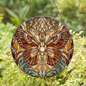 Antlered Butterfly Deer Pearl Orb Jeweled Wings - Home Decor Gift Stained Glass Suncatcher