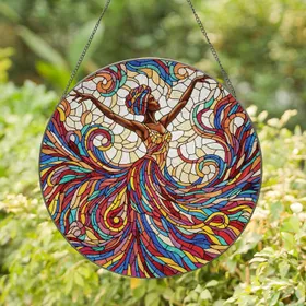 Graceful Female Dancer Head Wrap Flowing Skirt Home Decor Gift Stained Glass Suncatcher