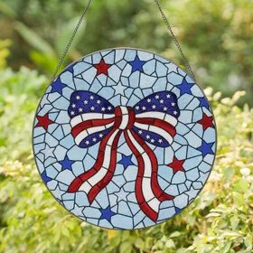 American Flag Bow Stars - Independence Day Home Decor Gift Stained Glass Suncatcher