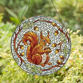 Squirrel Holding Acorns Home Decor Gift for Wildlife Lover Stained Glass Suncatcher