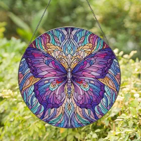 Butterfly Variegated Tiffany Glass Mosaic - Display Home Decor Gift for Butterfly Lovers Stained Glass Suncatcher