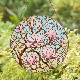 Translucent Magnolia Flowers Dappled Sunlight Blooming Branch Home Decor Gift Stained Glass Suncatcher