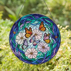 Vibrant Butterflies Floral Blooms Garden Nature Home Decor Gift for Butterfly Lovers Stained Glass Suncatcher