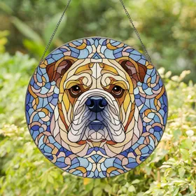 Bulldog Face Floppy Ears Wrinkles Dewlap Stained Glass - Home Decor Gift for Bulldog Lovers Stained Glass Suncatcher