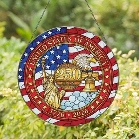 250 Years 1776-2026 Statue of Liberty Eagle Flag - USA 250th Anniversary Independence Day Stained Glass Suncatcher
