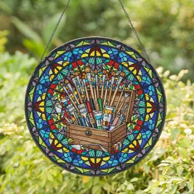 Artist Supply Box Paintbrushes Pencils Markers Tools Mosaic Shapes - Home Decor Gift for Art Lover Stained Glass Suncatcher