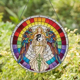 Stained Glass Angel Goddess Yin Yang Scales Caduceus - Spiritual Home Decor Gift Stained Glass Suncatcher